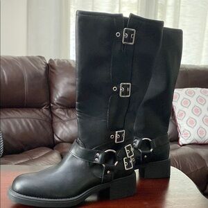 Madden Girl Black Moto Boots with Buckle Detail
